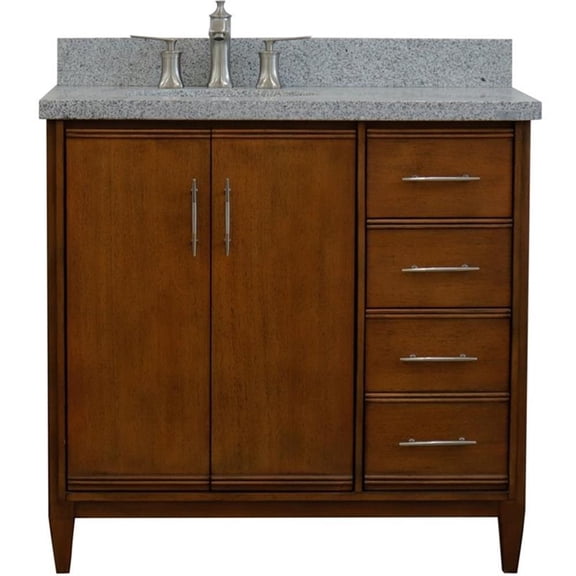 MCM 37" Solid Wood Single Oval Sink Vanity with Left Door in Walnut/Gray