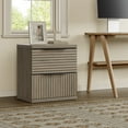 thumbnail image 3 of SICOTAS Fluted 2 Drawer Nightstands for Bedroom, Modern Wooden Bedside Tables with Drawers & Black Handles, Grey, 3 of 7