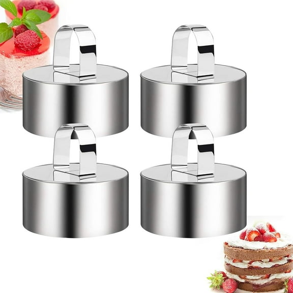 LQQBOX Cake Ring Molds for Baking 3.07" Round Stainless Steel Mousse Molds Pastry Rings with Pusher, Tuna Tartare Mold, Set of 4, Mother's Day Gifts