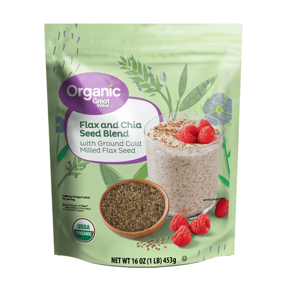 Great Value Organic Cold Milled Ground Flax and Chia Seed Blend with No Allergen 16 oz
