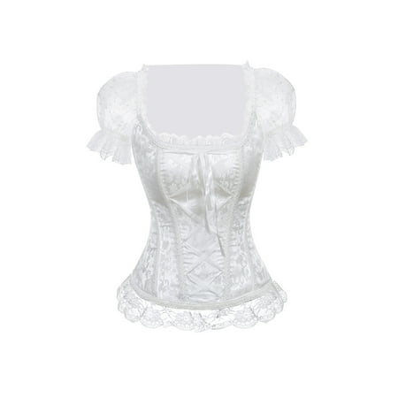 

LSFYSZD Ladies Mesh Splicing Corset Tops Women Dragon Floral Pattern Square Collar Puff Short Sleeve Front Tie Up Slim Blouse