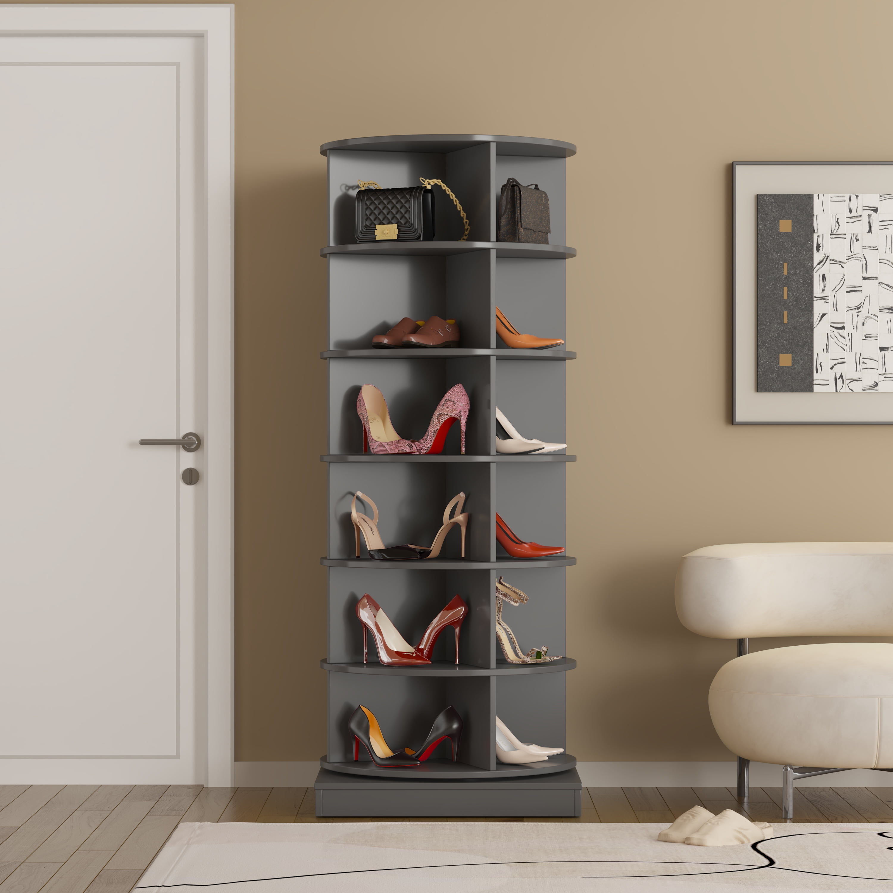 Miniyam 360° Rotating Shoe Rack, 6-Tiers Shoe Rack Organizer for Entryway, Gray