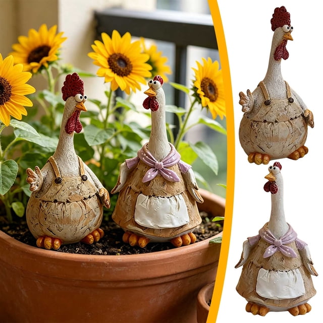 Juego de Figuras de Gallina de Resina Estilo Rústico de Granja, Decoración de Estatua de Gallina Estilo Campestre, Lindo Adorno de Escritorio, Escultura Artesanal Vívida para Sala de Estar, Recámara