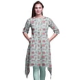 thumbnail image 1 of Bimba Green Ranunculus & Roses Floral Women Kurtas Ethnic Printed Asymmetric Summer Wear Tops For Women Medium, 1 of 6