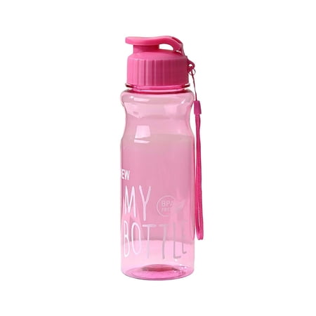 Large Sports Water Bottle Flip Top Water Bottle Clear Plastic Water Bottle Bpa Free Water Bottle 8 in Height Pink Color Black Lanyard Outdoor Sports Gym Hydration 1 Pc