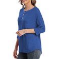 thumbnail image 4 of 3/4 Sleeve Raglan Shirts for Women Color Block Henley Blouse Button Tunic Tops(B-Blue L), 4 of 5