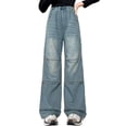 thumbnail image 5 of Gyexs Pants for Girls Y2k Straight Leg Casual Cute Embroidered Pants Elastic High Waisted Strechy Pull on Trousers Z13 Light Blue, 4-5 Years, 5 of 5