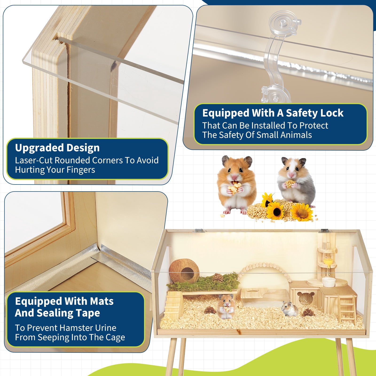 Babevy 40"x20"x47.5" Wood Hamster Cage, Indoor Guinea Pig Cage with Legs, Openable Top & Acrylic Window for Chinchillas Gerbils Hedgehogs