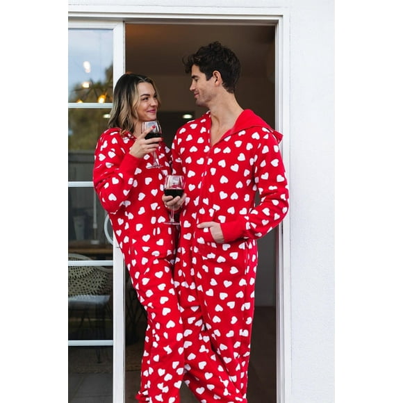 Wangsaura Femmes Hommes Couples Combinaison Pyjamas à Capuche Manches Longues Romper Vêtements de Nuit