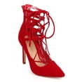 thumbnail image 1 of Liliana DF55 Women Suede Pointy Toe Caged Ankle Gilly Tie Stiletto Pump, 1 of 6