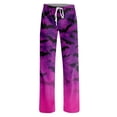 thumbnail image 4 of Halloween Sleep Pants for Women Bat Ghost Print Drawstring Stretchy Pajama Pants, 4 of 5