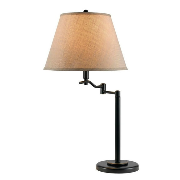 Benjara 3 Way Metal Body Table Lamp with Swing Arm and Conical Fabric Shade, Black