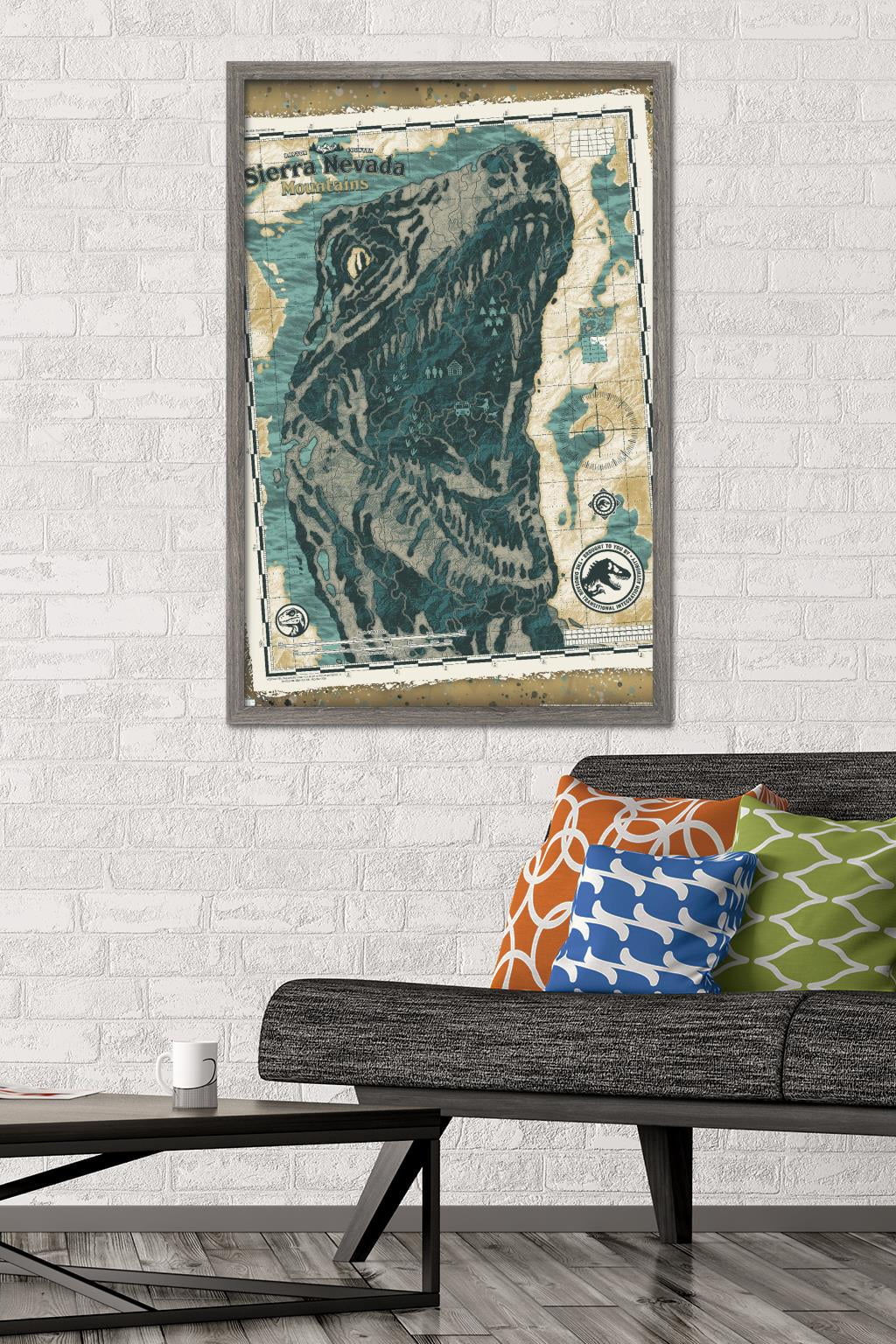 Jurassic World: Dominion - Sierra Nevada Mountains Map Wall Poster, 22.375" x 34" Framed