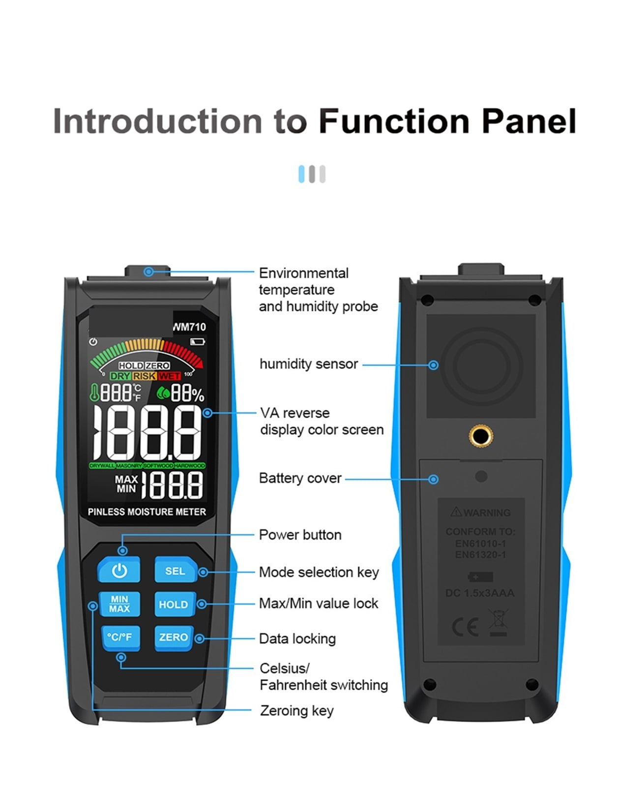 Wood Moisture Meter Inductive Timber Damp Detector Moisture Sensor Humidity Meter Hygrometer Moisture Tool ,Wide Applications