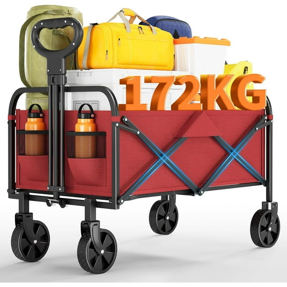 EDTara 380lb Capacity Heavy Duty Folding Wagon Cart, Collapsible Utility Wagon with All-Terrain Wheels & Drink Holders for Outdoor & Shopping