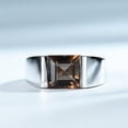 thumbnail image 2 of Mens Smoky Quartz Ring, 925 Sterling Silver Men's Engagement Ring, 8mm Emerald Cut Brown Gemstone [November Birthstone Wedding Band Ring Jewelry, 2 of 4