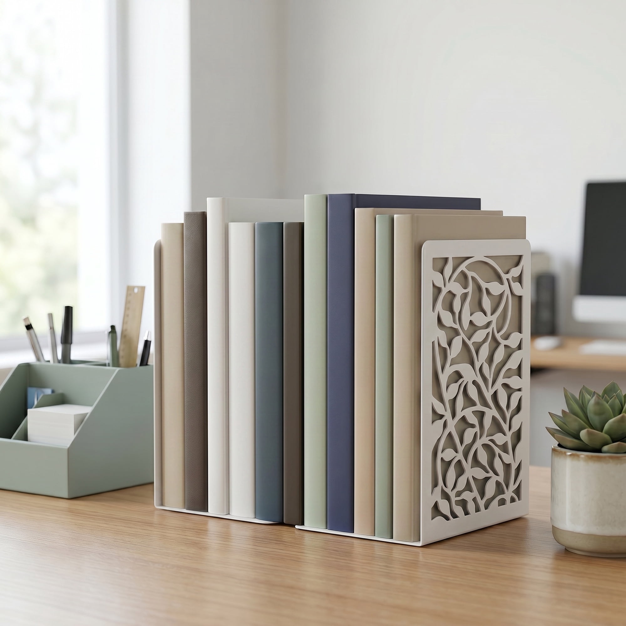 Unique Bargains Metal Tree Design Book Ends for Shelves White Tree StyleA 4.7"x3.7"x6.7"