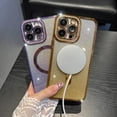 thumbnail image 3 of Compatible with iPhone 13 Pro Max Magnetic Gradient Glitter Case Luxury Plating Rhinestone Bling Soft TPU Clear Sparkle Case with MagSafe and Camera Lens Protection for Women Girls-Gold, 3 of 13