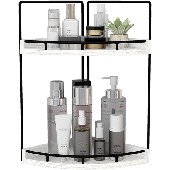 Dorhors Étagère de Salle de Bain d'Angle à 2 Niveaux Blanc Rustique