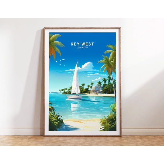 Key West Florida Coastal Beach Wall Art, Unframed Canvas Size 8x12
