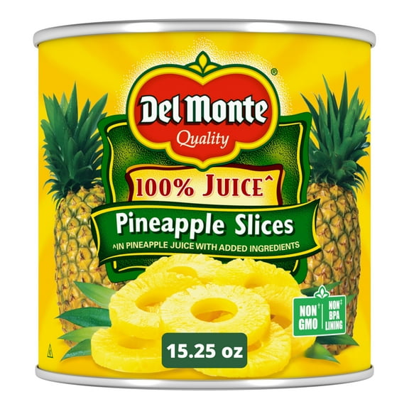 Del Monte Sliced Pineapple in 100% Juice, Canned Fruit, 15.25 oz Can