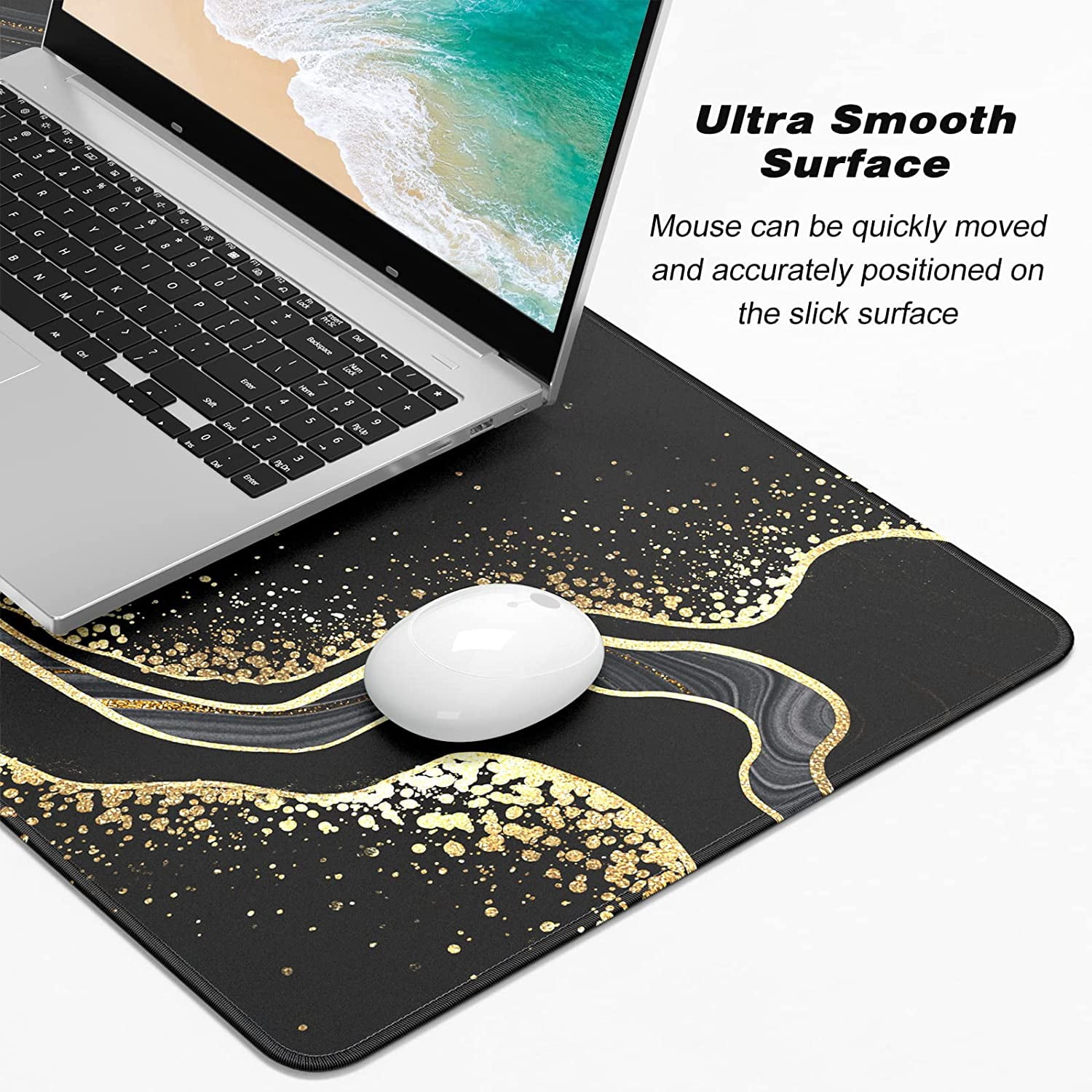 Extended Large Mouse Pad, XXL Gaming Mousepad 31.5 x 15.7 Inch, Big Computer Keyboard Desk Pad, Waterproof Mouse Mat with Stitched Edges and Non-Slip Base for Office Gaming, Black Marble