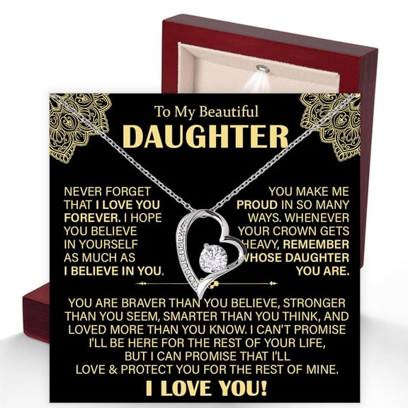 To My Daughter Necklace From Mom, Inspiring Jewelry Keepsake With Sentimental Card, Perfect Birthday Surprise, Graduation Jewelry #1994, White Forever Love Necklace