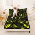 thumbnail image 3 of Manfei Neon Geometric Bed Sheets, Gradient Plaid Fuul Size Sheets, Yellow and Black, Black Reversible 4pcs1 Flat Sheet + 1 Fitted Sheet + 2 Pillowcases, 3 of 6