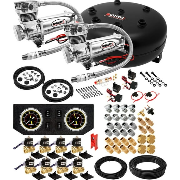 Vixen Air Suspension Kit for Truck/Car Bag/Air Ride/Spring. On Board System- Dual 200psi Compressor, 4 Gallon Tank. For Boat Lift,Towing,Lowering,Load Leveling,Onboard Train Horn VXX1208GB/4840DC