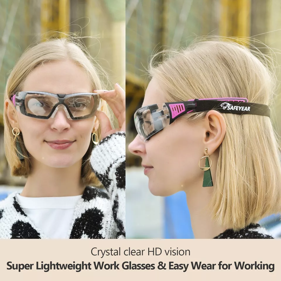 CIRCLE- Safeyear Pink Safety Glasses Work Goggles Women Girl Female Anti Fog Head Strap