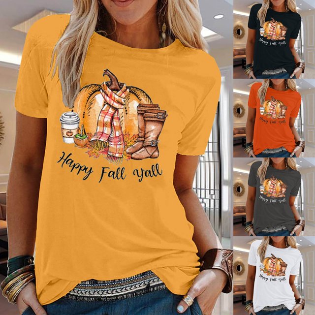 Fiudx Ofertas Del Día Camiseta de Manga Corta con Estampado de Cuello Redondo Informal de Verano para Mujer