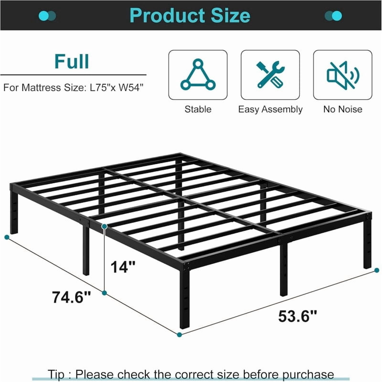 Kelno Full Size Metal Bed Frame 1200lbs Capacity No Box Spring Needed Platform Bed with Under Bed Storage, Black