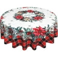 thumbnail image 1 of Nappe de Noël Poinsettia Ronde 60 Pouces Carreaux Rouges Flocon de Neige Lavable Résistant aux Plis et aux Taches Nappe en Polyester Décorations d'Intérieur Hiver pour Maison Cuisine Dîner Fête Vacances, 1 of 5