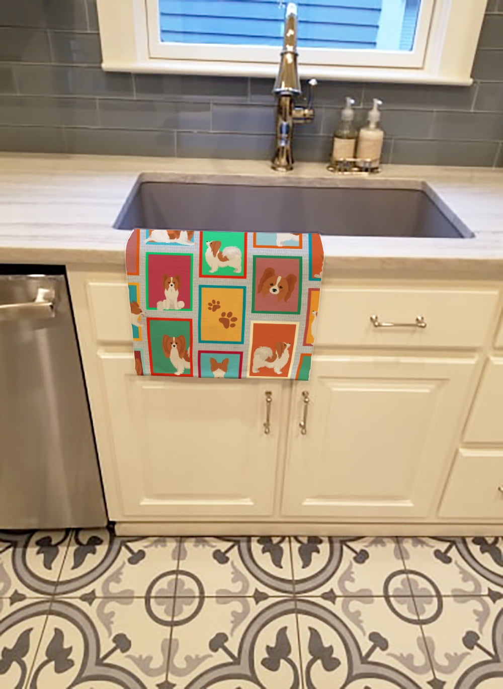 Lots of Red and White Papillon Kitchen Towel 15 in x 25 in