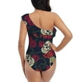 thumbnail image 5 of Easygdp Roses Skulls Women's One Shoulder Ruffle Monokini Bathing Suits with Removable Chest Pad, Quick Drying - Large, 5 of 8