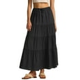 thumbnail image 2 of Faldas Largas Escalonadas para Mujer, Plisadas, en Forma de A, con Cintura Elástica Ajustable y Cordón Ajustable, Falda Larga . Negro S, 2 of 10