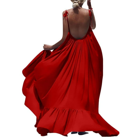 Fesfesfes Spring Dresses for Women V Neck Sleeveless Maxi Dress Elegant Solid Color Vest Long Dress Loose Casual Camisole Dress Beach Wear Sun Dress