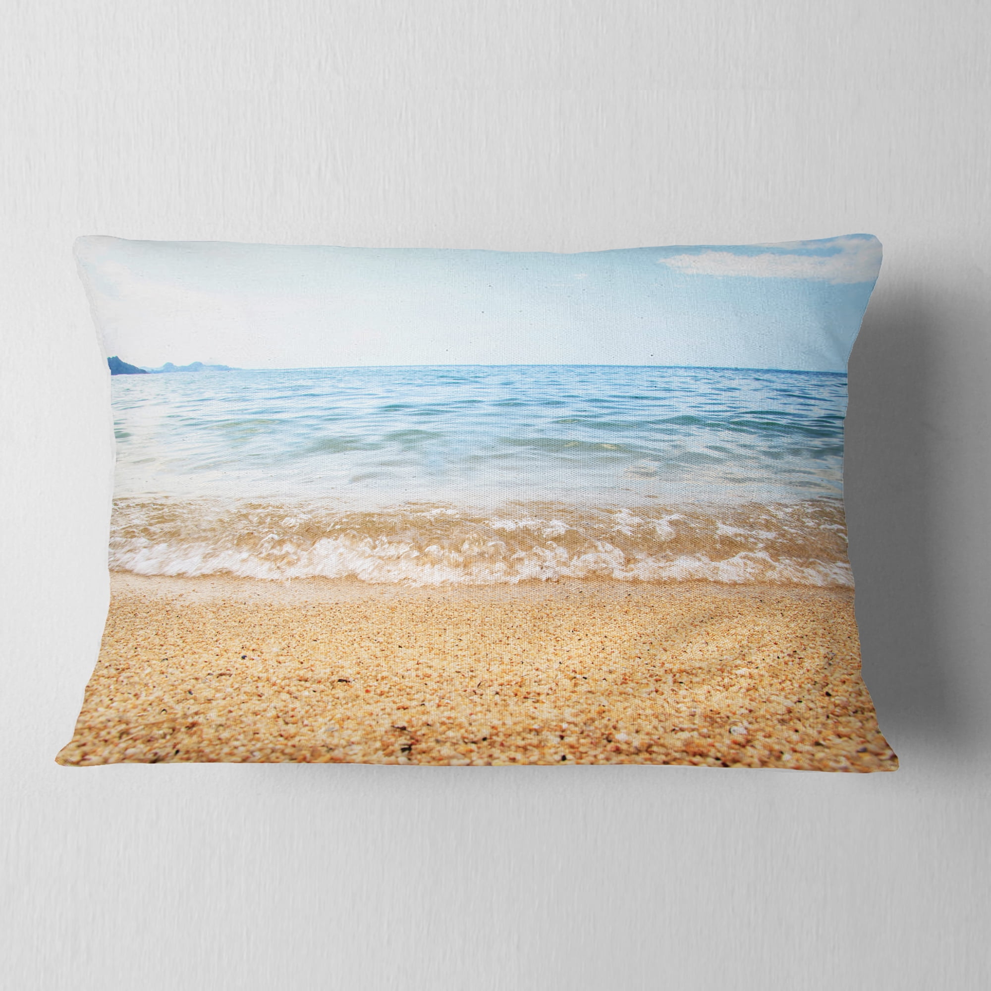 Designart Blue Seashore with Pebble Stones - Modern Seascape Throw Pillow - 12x20