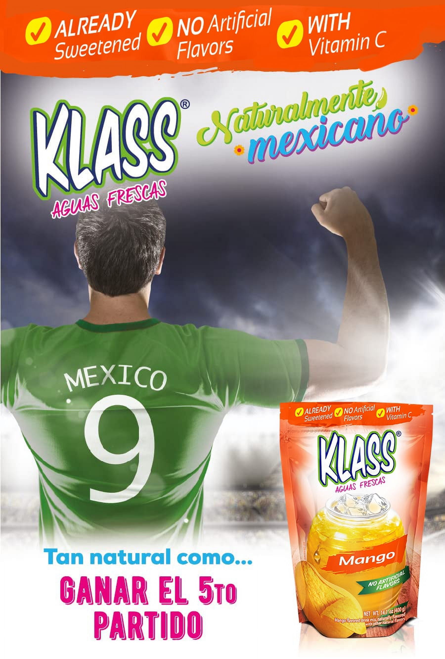 (2 pack) Klass Aguas Frescas Mango, with Vitamin C, Multiserve, Powdered Drink Mix, 14.1oz