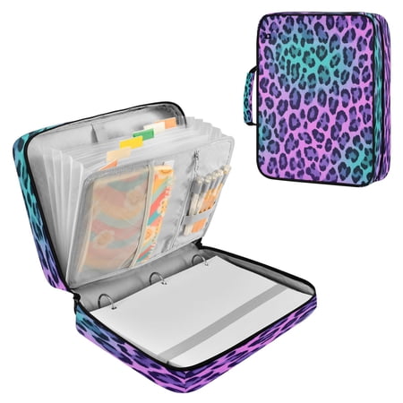 3 Ring Zipper Binder with Accordion File Organizer Waterproof Back to College Binder - 7 Layer Document Organizer for Study Home Office College Travel Supplies Holographic Gradient
