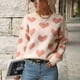 thumbnail image 3 of Suéter Con Estampado de Corazones, Dulce, Informal, Cuello Redondo, Manga Larga para Mujer, Vacaciones y Ocio, 3 of 7