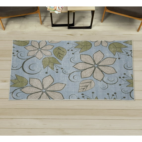 Floral Decorative Rug, Delicate Flowers with Swirling Ivy Branches Leaves Tulips Vintage Style of Art, Quality Carpet for Bedroom Dorm and Living Room, 6 Sizes, Pale Purpleblue, by Ambesonne