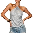 thumbnail image 6 of Bibifish Womens Tank Tops Crisscross Halter All Over Sequin Draped Front Summer Sleeveless Camisole Slim Fit Nightclub Party Tops, 6 of 8
