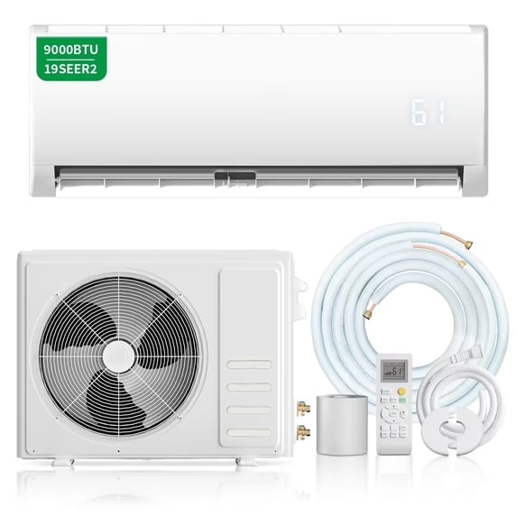 9000BTU Mini Split Air Conditioner Heat Pump,19 SEER2 115V Split ac unit with Remote AC Cool Up to 650 Sq. Ft,Variable Frequency Cooling and Heating,R32 Refrigerant & Installation Kit, White