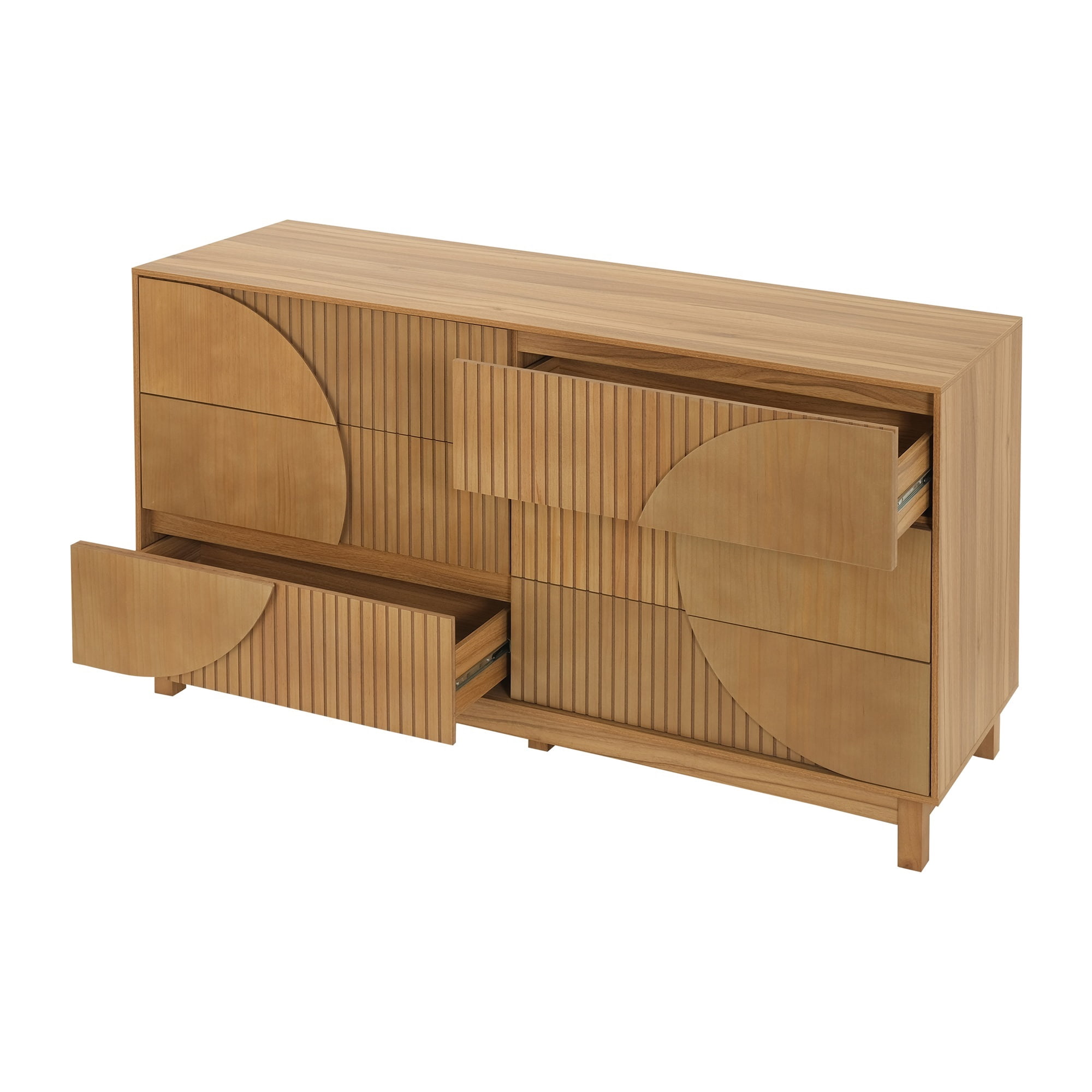 Alvantor 6 Drawer Dresser, 60" Wide Wooden Chest of Drawers with Upgraded Stable Base, Fluted Dresser for Bedroom Brown