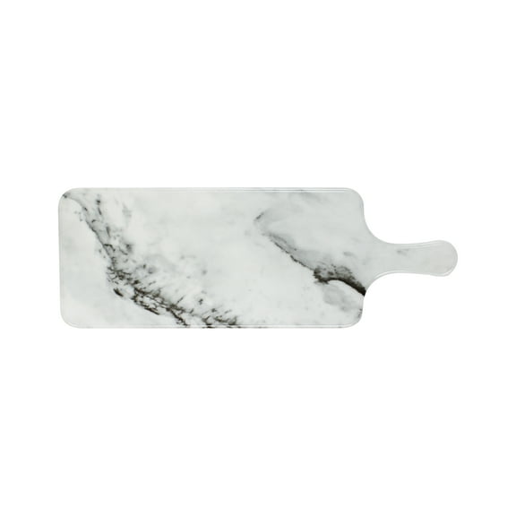 Excellante White shadow melamine serveware 12 1/2" x 5 1/2" serving board w/handle, faux marble, comes in each