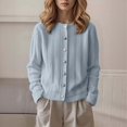thumbnail image 3 of Kureaily Round Neck Colorful Button Knitted Cardigan Sweater Open Front Long Sleeve Casual Outwear Cozy Lightweight Pullover Top For Daily Wear Cardigan Outerwear, 3 of 5