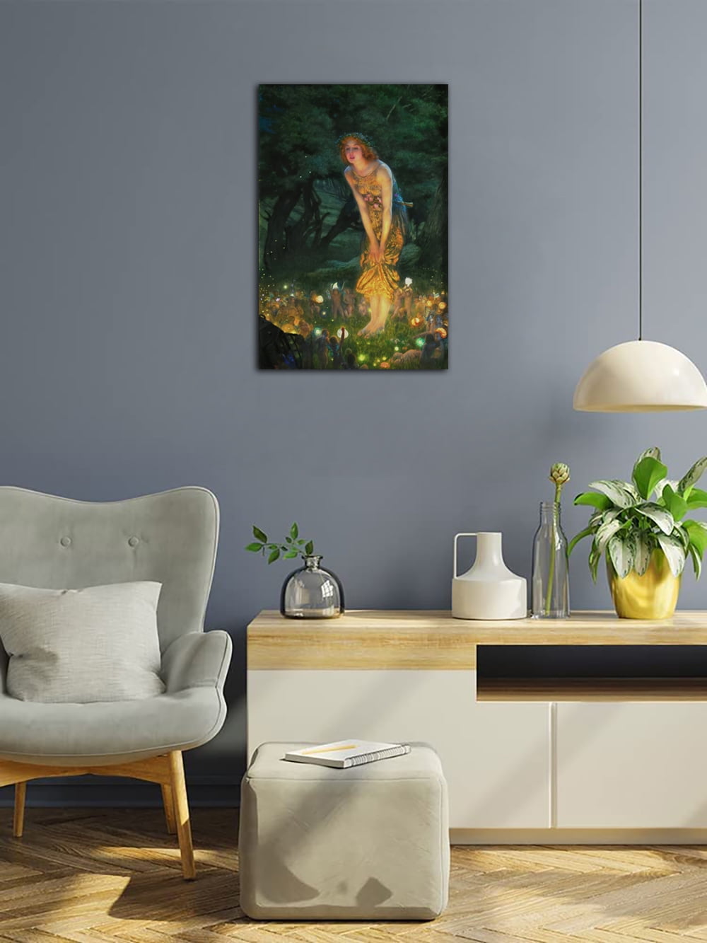 Edward Hughes Midsummer Eve Art Painting Poster Pre-Raphaelite Woman Portrait Oil Painting Print Canvas Painting Wall Art Modern Bedroom Decor Poster