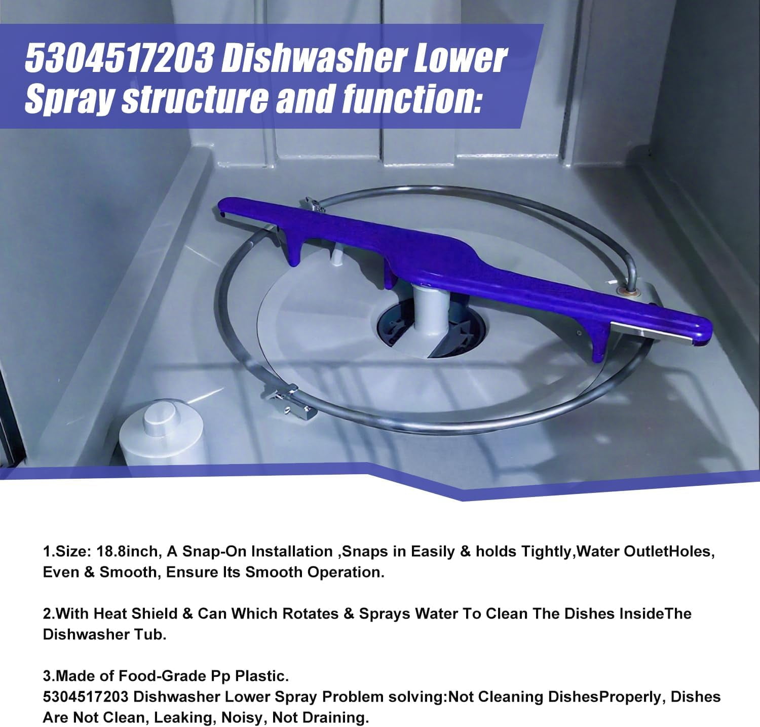 RVKXHD 5304517203 Dishwasher Lower Spray Arm Replacement – Compatible with Frigidaire, Kenmore & More – Replaces 154568001, 154414101, 154250901, 154568002, PS12585623, AP6783883