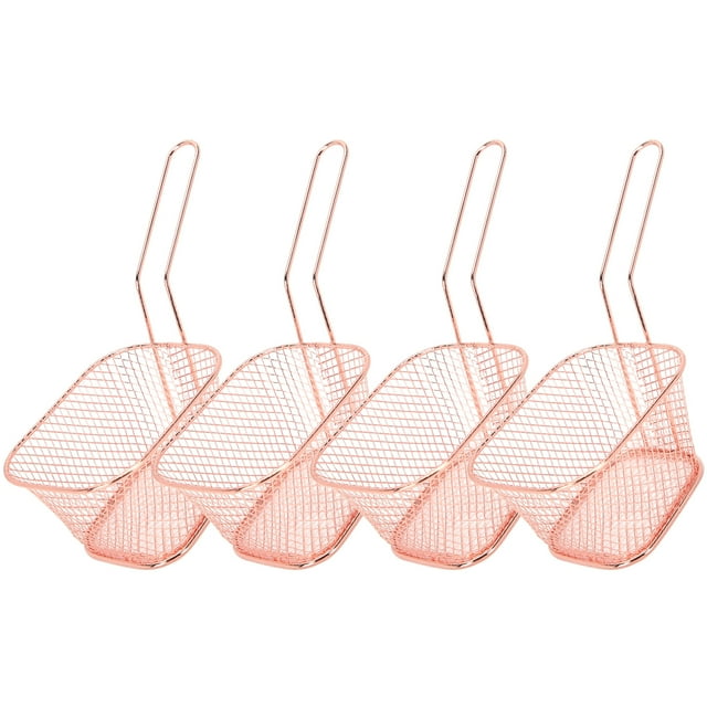 4X Stainless Steel Frying Net Basket Cooking Strainer for French Fries Food Kitchen Tool(Rose Gold)